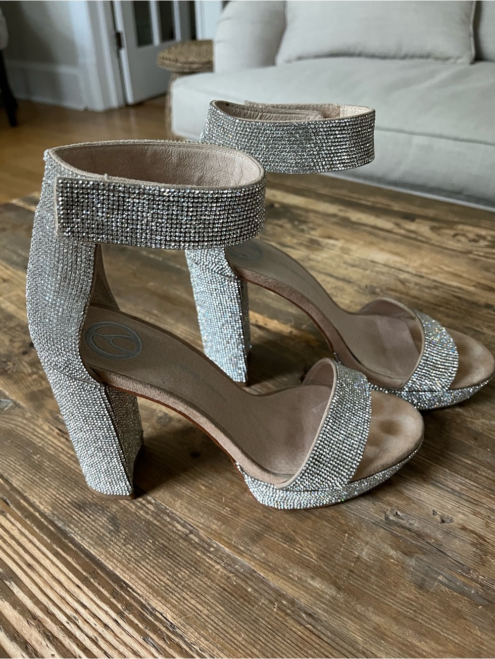 GLORIA crystal block heel prom bridal sandals Wishbone 7.5